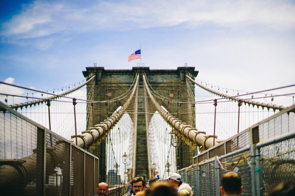 New York Bridge With American Flag